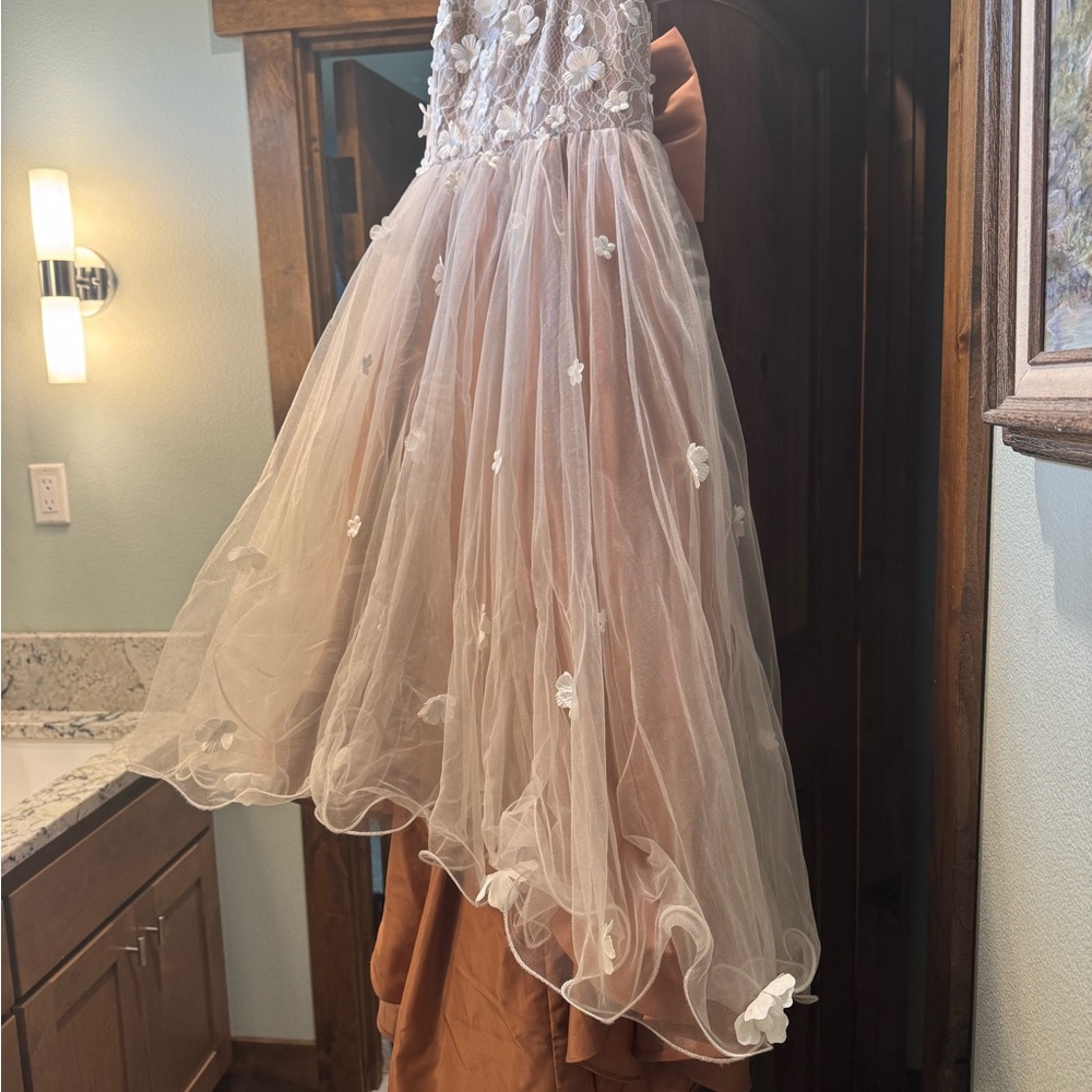 Azazie Copper Lace Detail Dress- flower girl dress
